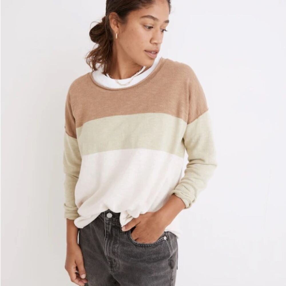 Madewell Palmdale Pullover Linen Cotton Stripe Lightweight Knit Sweater Small